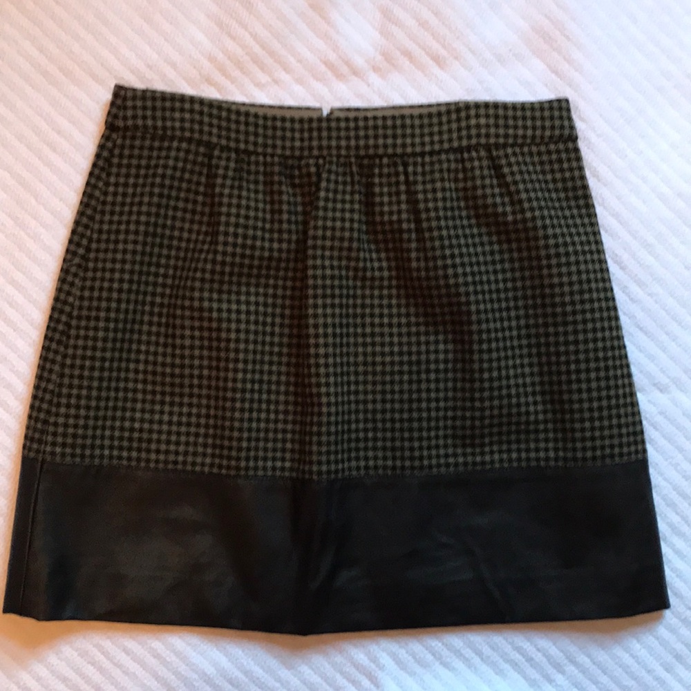 J. Crew Houndstooth and Faux Leather Skirt